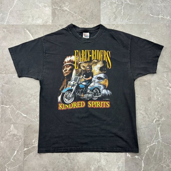 90s Vintage Early Riders Graphic Tee Mens XL Biker Wolf Native Eagle Motorcycle - Picture 1 of 9